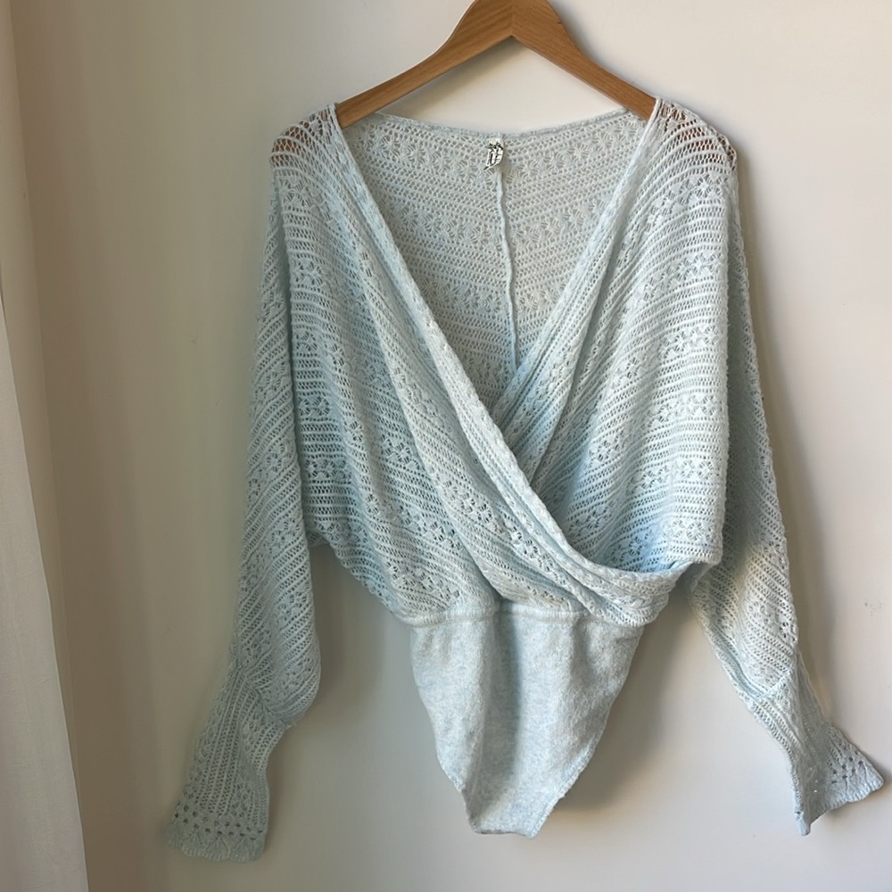 Intimately Free People Dawn Pointelle Swit Sweater Bodysuit Wool Blend Size S